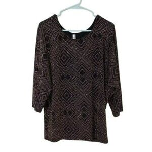 NWT Blouse Elegant Black and Metallic Size L 3/4 Sleeve By PerSeption Concept